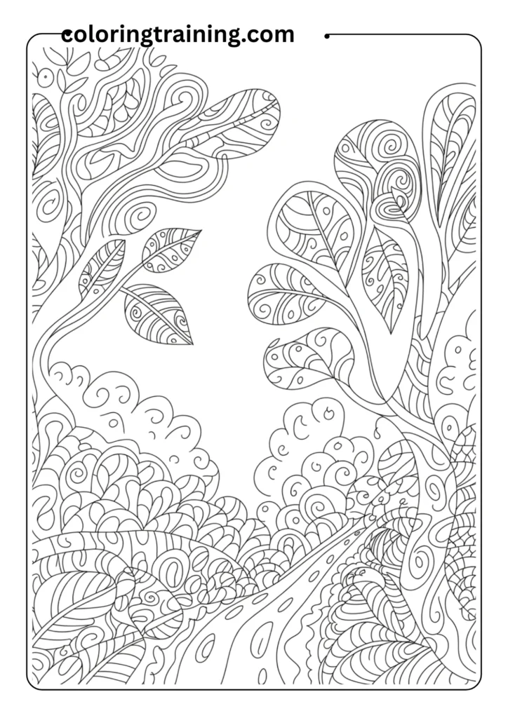 A Zentangle-inspired autumn landscape with abstract trees