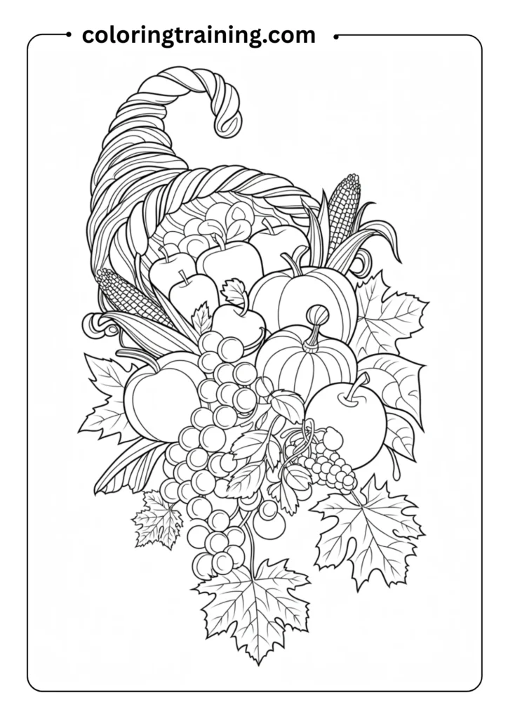 A cornucopia overflowing with fruits
