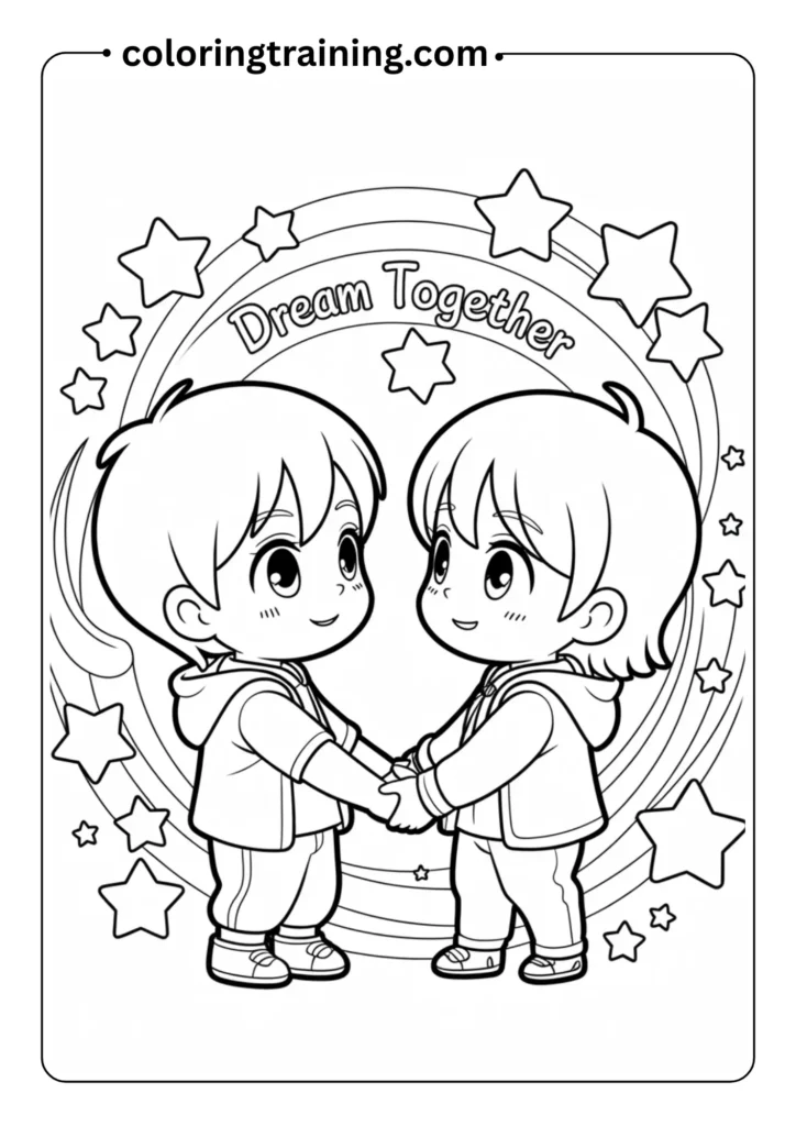 Anime girl sitting under a cherry blossom tree with petals falling around her, outlined for coloring (2)