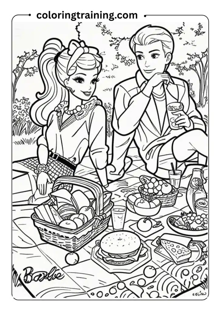 Barbie and Ken having a picnic in a park