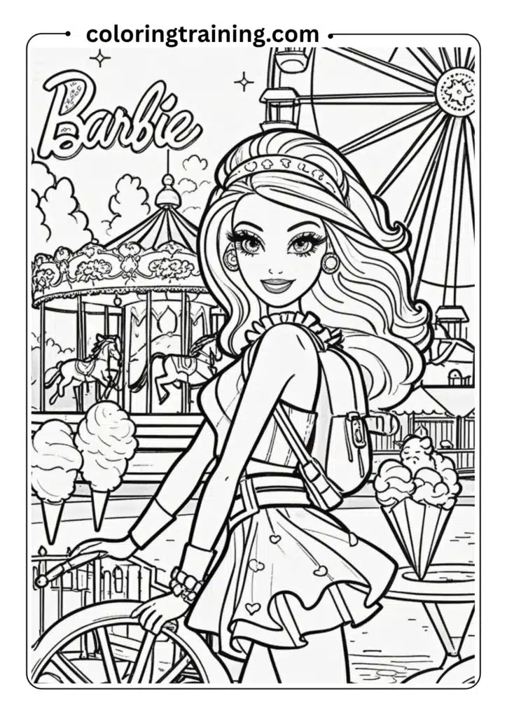 Barbie at a carnival with a carousel