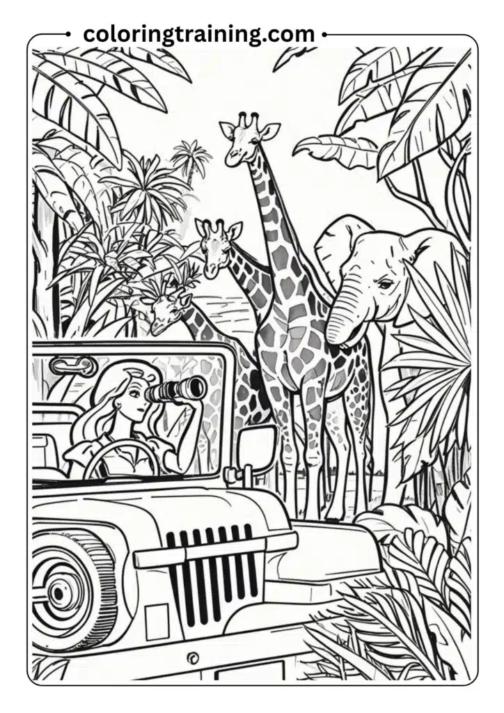 Barbie on a jungle safari in a jeep