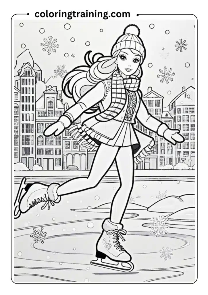 Barbie winter scene – ice skating on a frozen lake
