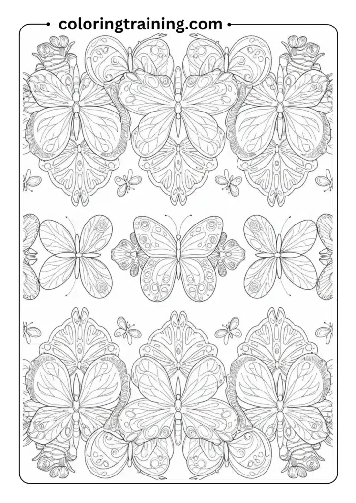 Border of Multiple Small Butterflies Outline