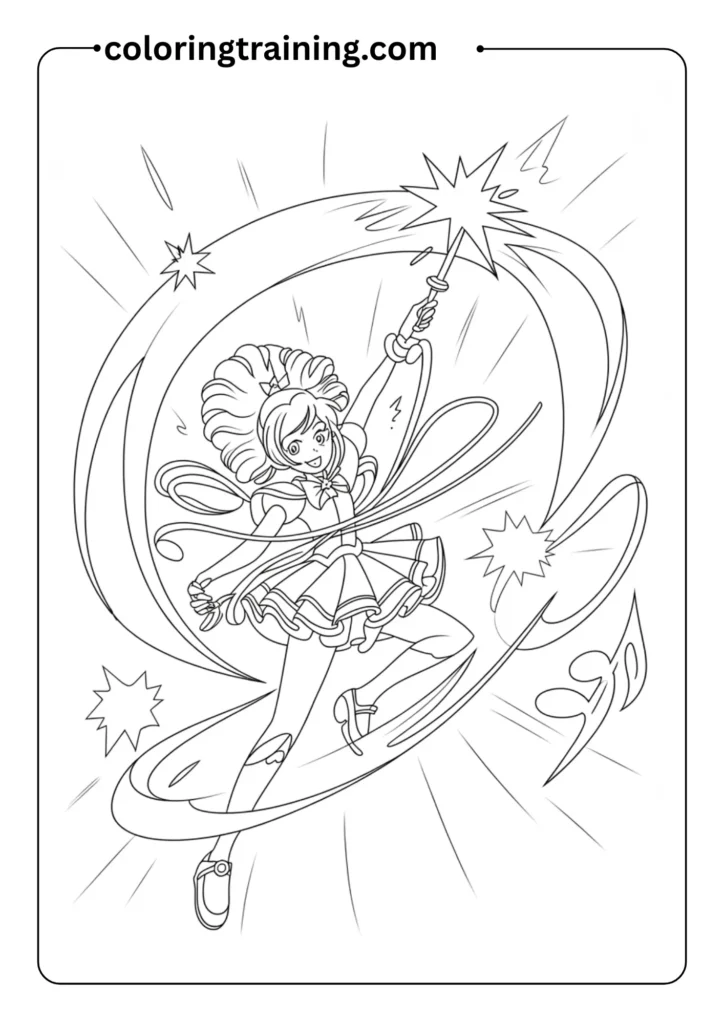 Chibi-style anime characters (boy and girl) holding hands with stars in the background, outlined design