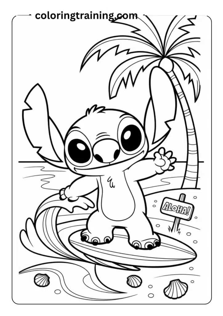 Cute outlined Stitch wearing