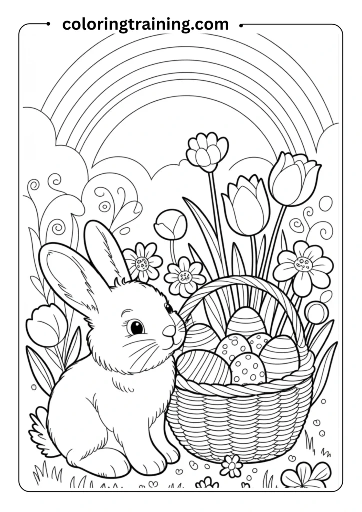 Line drawing of a peaceful countryside scene of Stitch riding a bicycle