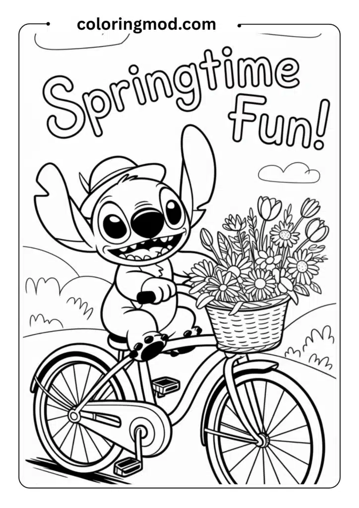 Outline of Stitch riding a bicycle