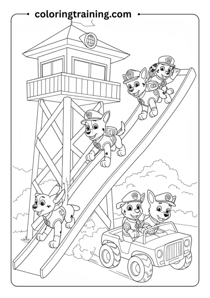 Puppies at a beach picnic playing with a frisbee