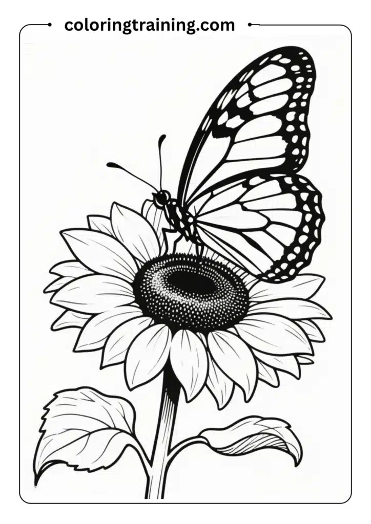 Realistic butterfly resting on a sunflower