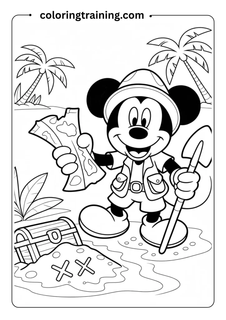 Black and white coloring page featuring Mickey Mouse's iconic head